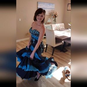 Dress Blue Black Sequins Small